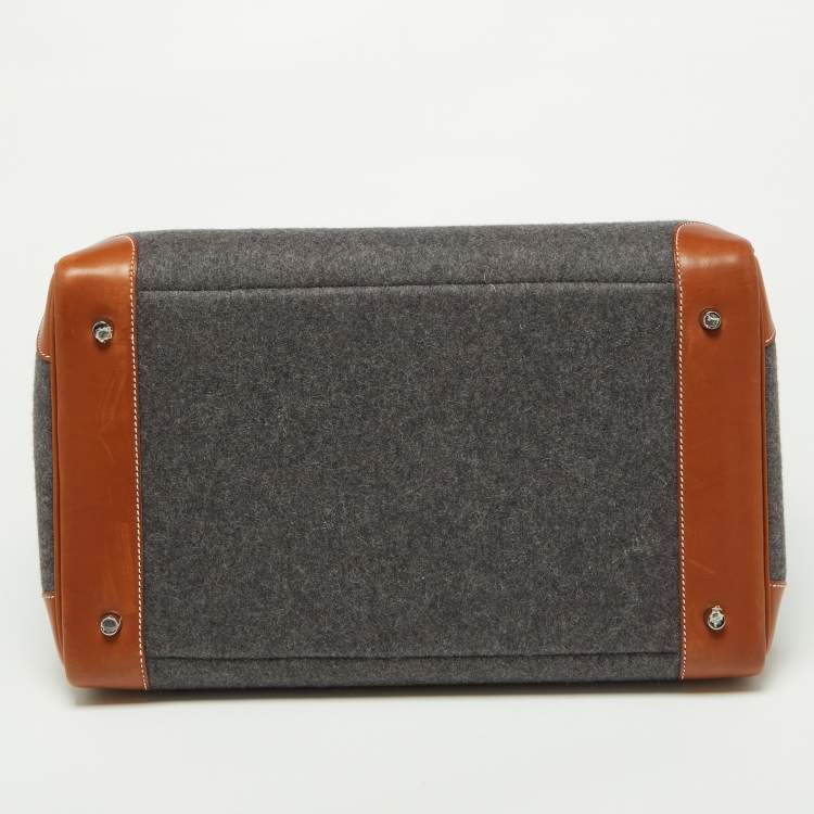 Pre Owned Hermes Gris Moyen/Fauve Wool and Barenia Leather Palladium Finish HAC Birkin 40 Bag