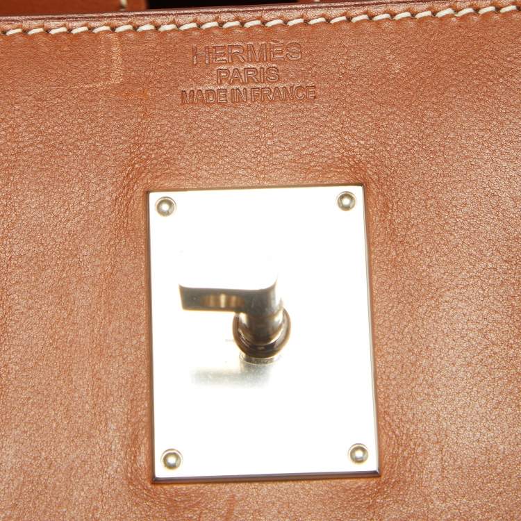 Pre Owned Hermes Gris Moyen/Fauve Wool and Barenia Leather Palladium Finish HAC Birkin 40 Bag