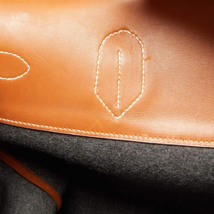 Pre Owned Hermes Gris Moyen/Fauve Wool and Barenia Leather Palladium Finish HAC Birkin 40 Bag