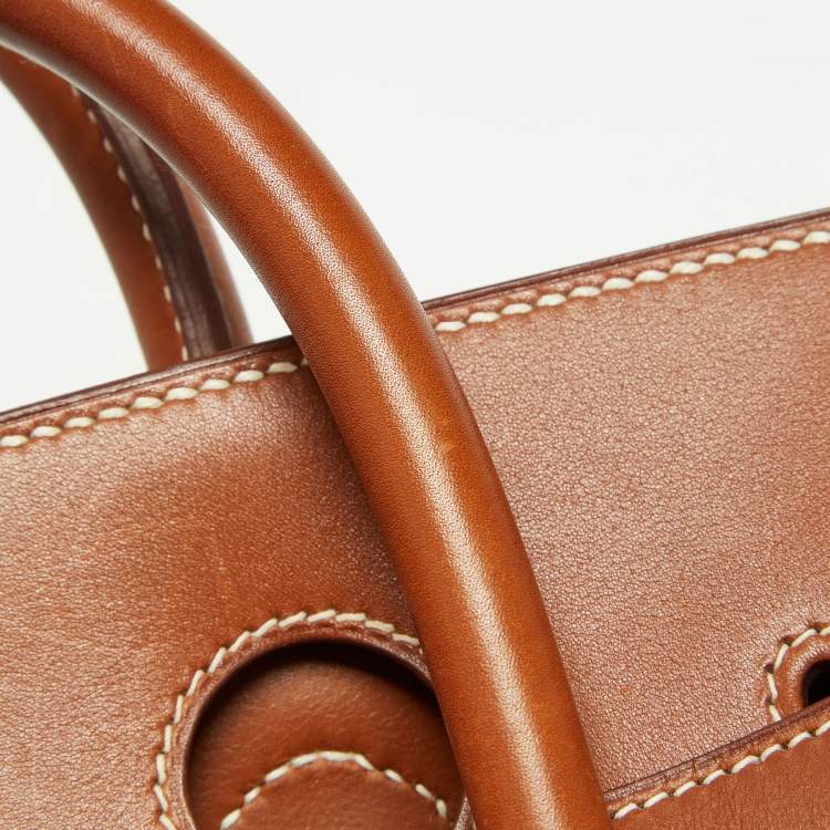 Pre Owned Hermes Gris Moyen/Fauve Wool and Barenia Leather Palladium Finish HAC Birkin 40 Bag
