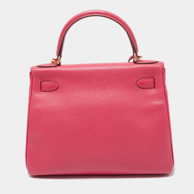 Pre Owned Hermes Rose Extreme Taurillon Clemence Leather Gold Finish Kelly Retourne 28 Bag