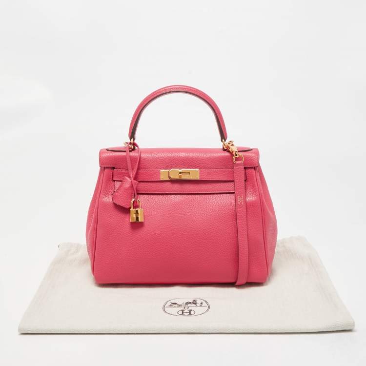 Pre Owned Hermes Rose Extreme Taurillon Clemence Leather Gold Finish Kelly Retourne 28 Bag