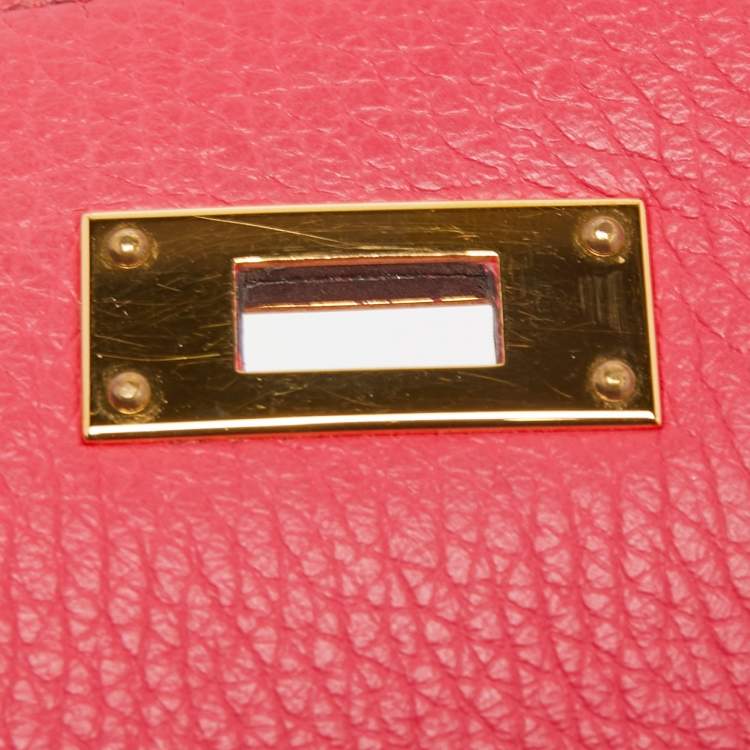 Pre Owned Hermes Rose Extreme Taurillon Clemence Leather Gold Finish Kelly Retourne 28 Bag
