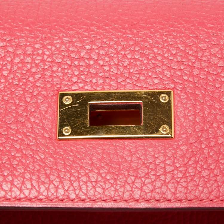 Pre Owned Hermes Rose Extreme Taurillon Clemence Leather Gold Finish Kelly Retourne 28 Bag