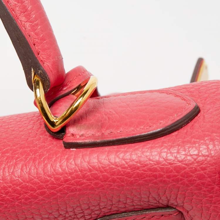 Pre Owned Hermes Rose Extreme Taurillon Clemence Leather Gold Finish Kelly Retourne 28 Bag