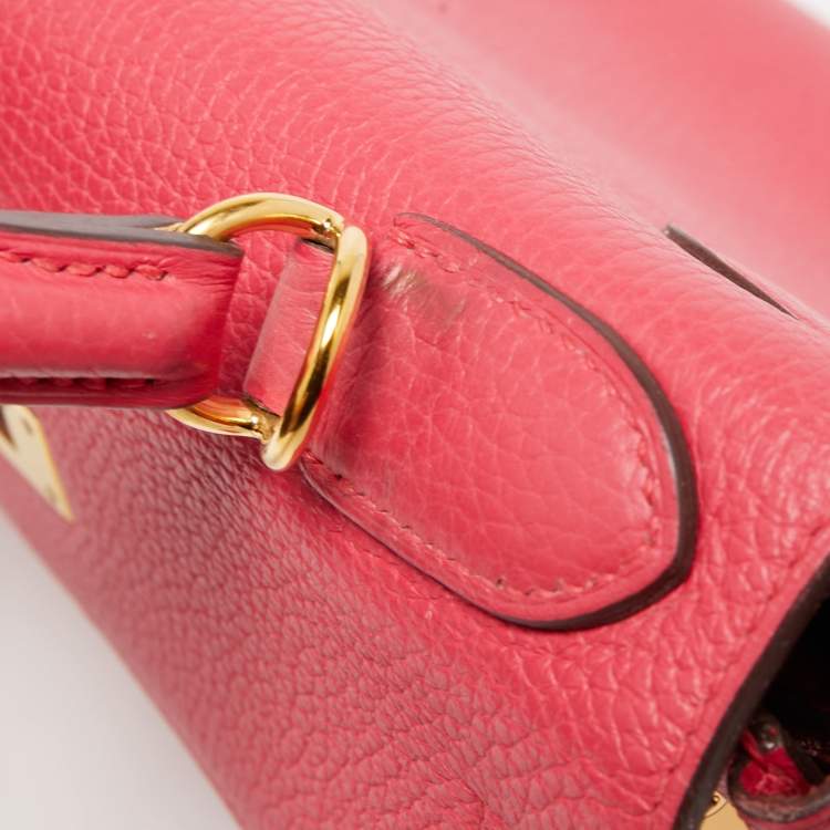 Pre Owned Hermes Rose Extreme Taurillon Clemence Leather Gold Finish Kelly Retourne 28 Bag