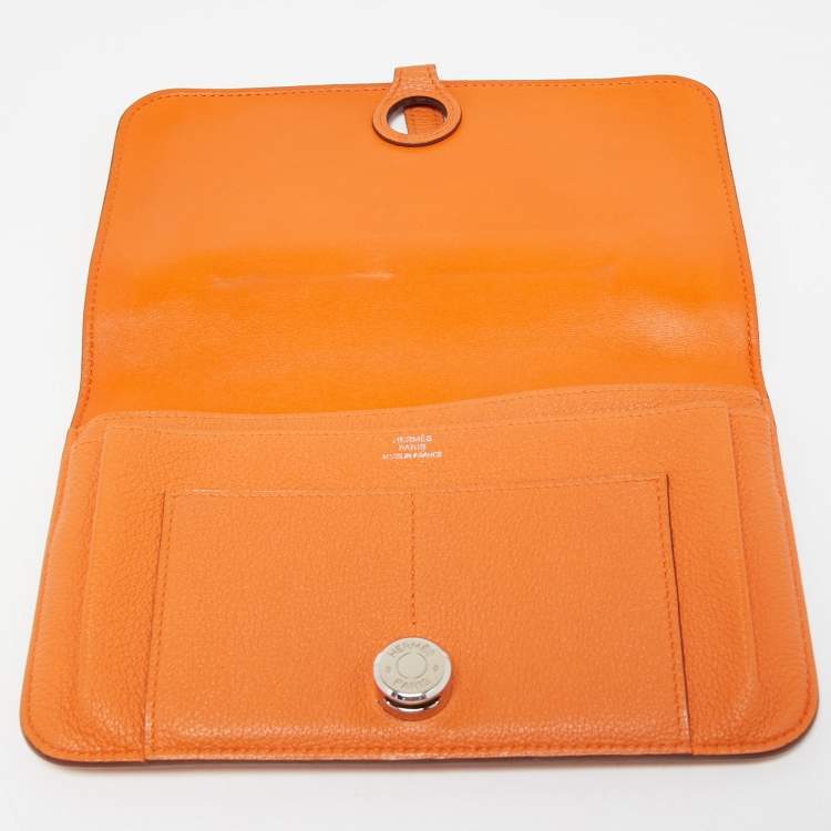 Pre Owned Hermes Orange Togo Leather Dogon Duo Wallet