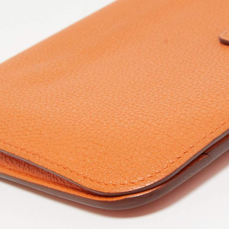 Pre Owned Hermes Orange Togo Leather Dogon Duo Wallet