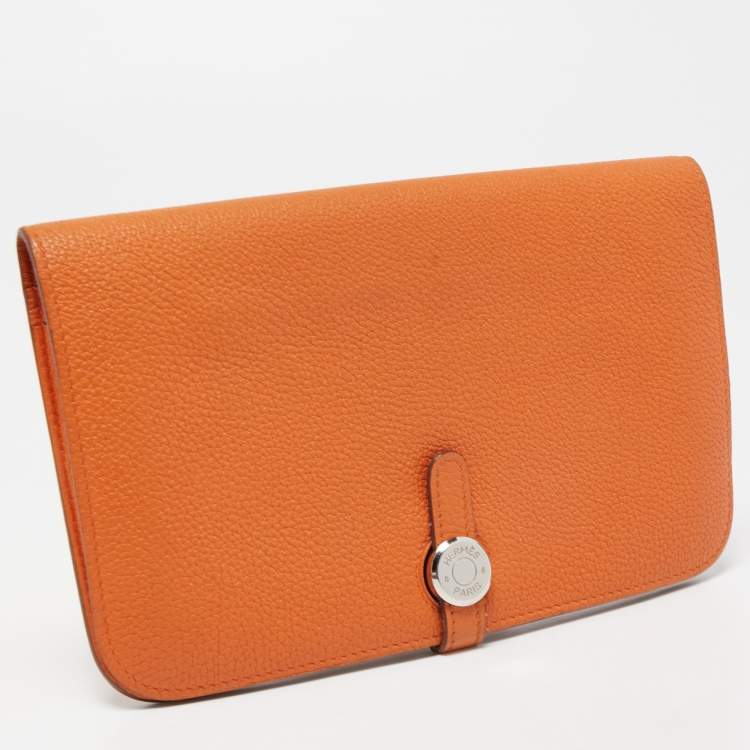 Pre Owned Hermes Orange Togo Leather Dogon Duo Wallet