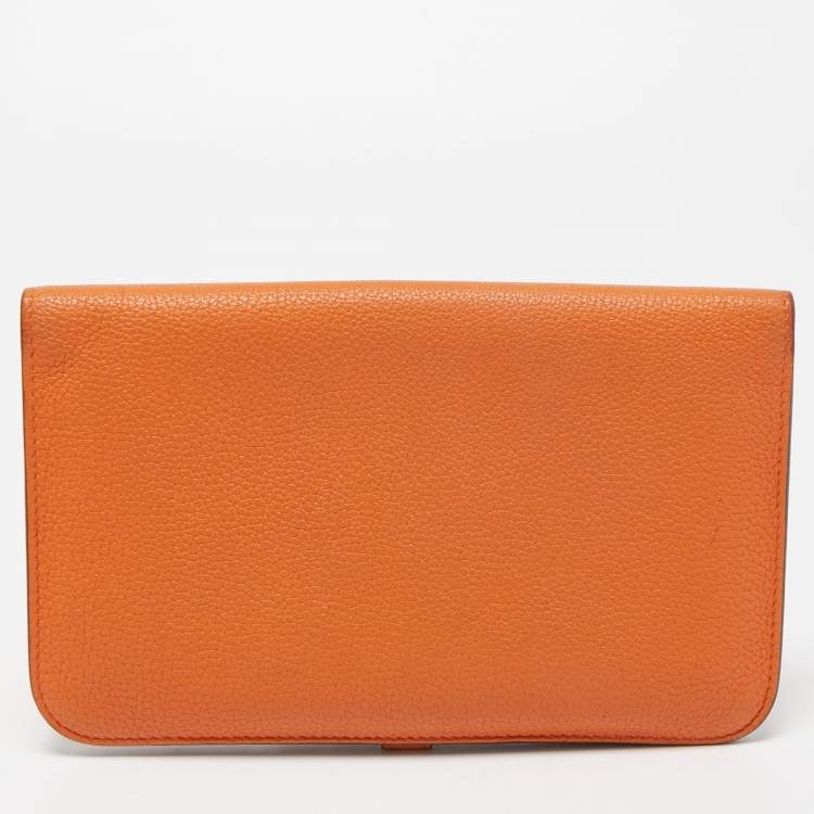 Pre Owned Hermes Orange Togo Leather Dogon Duo Wallet