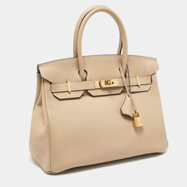 Pre Owned Hermes Trench Togo Leather Gold Finish Birkin 30 Bag