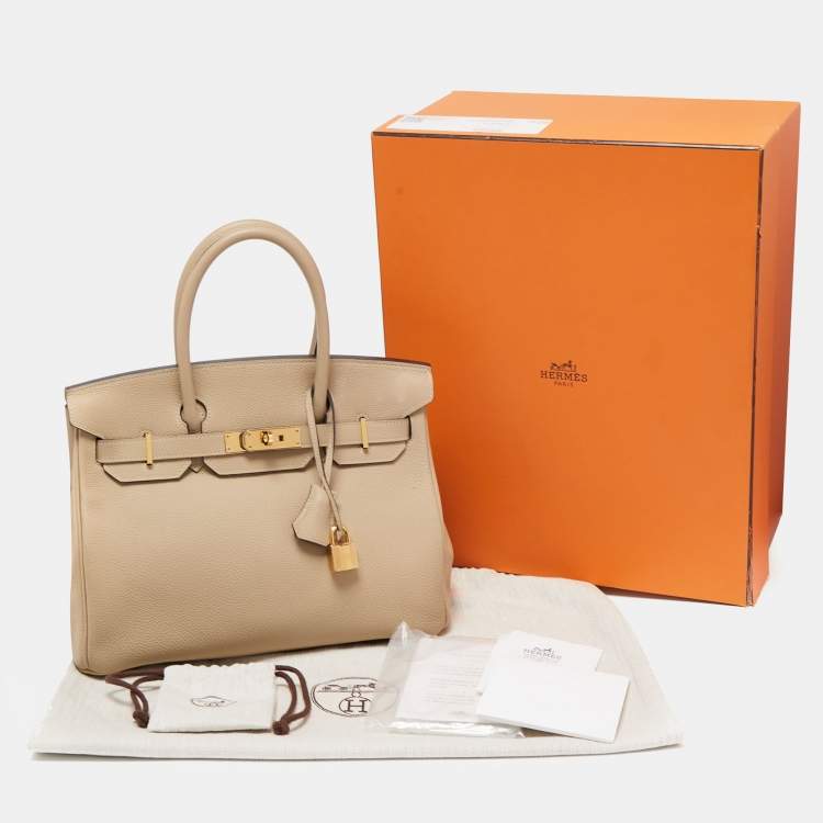 Pre Owned Hermes Trench Togo Leather Gold Finish Birkin 30 Bag