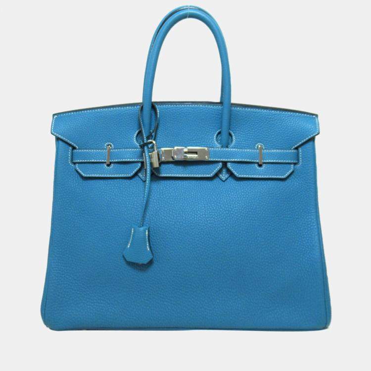 Hermes Blue Clemence Leather Palladium Hardware Birkin 35 Bag