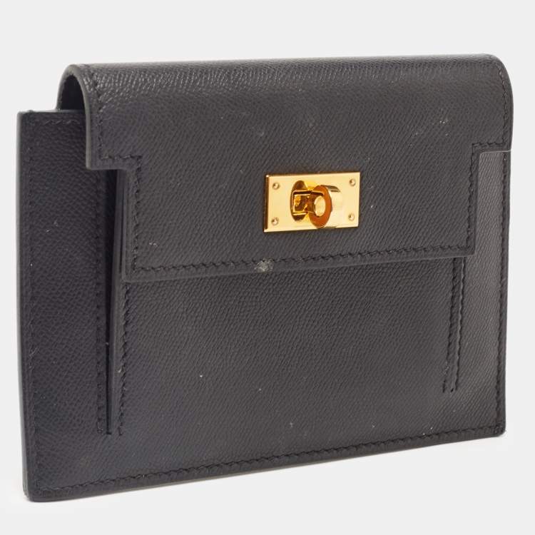 Pre Owned Hermes Black Epsom Leather Kelly Pocket Compact Wallet