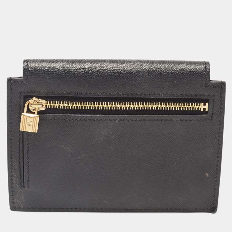Pre Owned Hermes Black Epsom Leather Kelly Pocket Compact Wallet