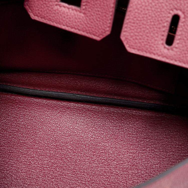 Pre Owned Hermès Rouge Grenat Togo Leather Gold Finish Birkin 25 Bag