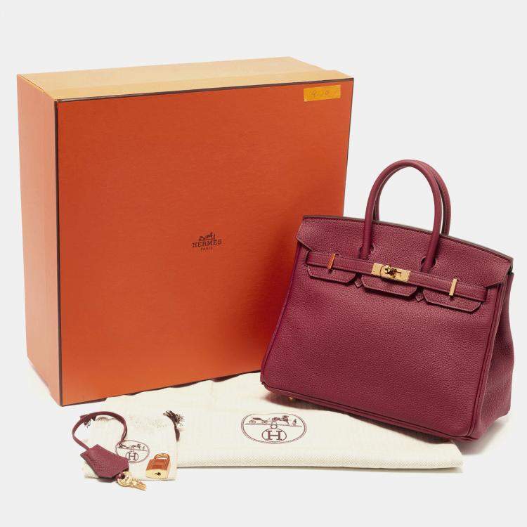 Pre Owned Hermès Rouge Grenat Togo Leather Gold Finish Birkin 25 Bag