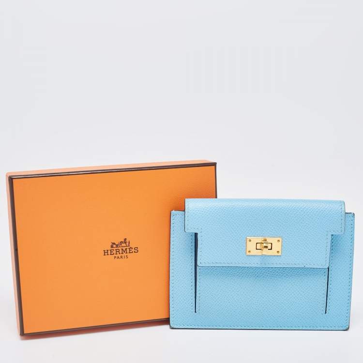 Pre Owned Hermes Celeste Epsom Leather Kelly Pocket Compact Wallet