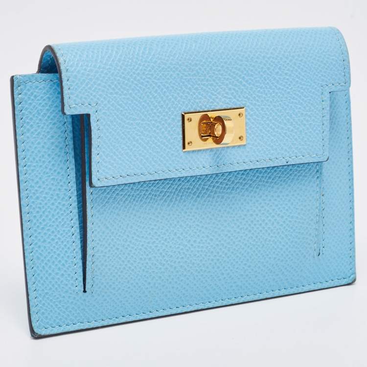 Pre Owned Hermes Celeste Epsom Leather Kelly Pocket Compact Wallet