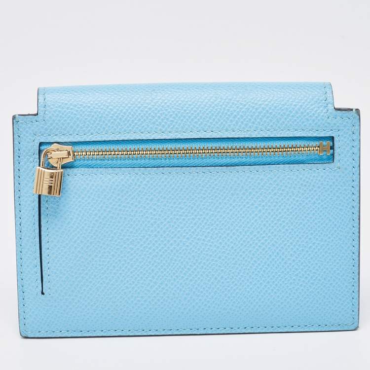 Pre Owned Hermes Celeste Epsom Leather Kelly Pocket Compact Wallet