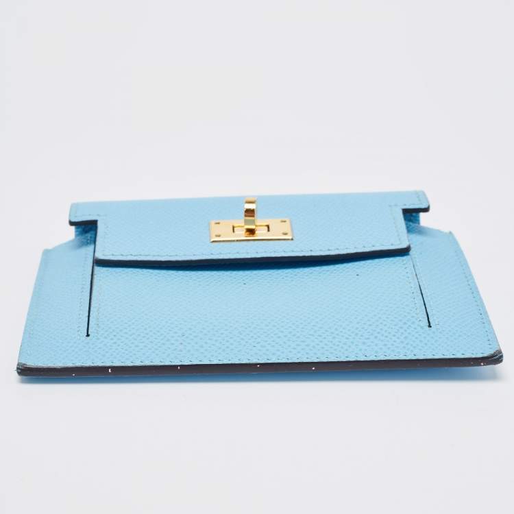 Pre Owned Hermes Celeste Epsom Leather Kelly Pocket Compact Wallet