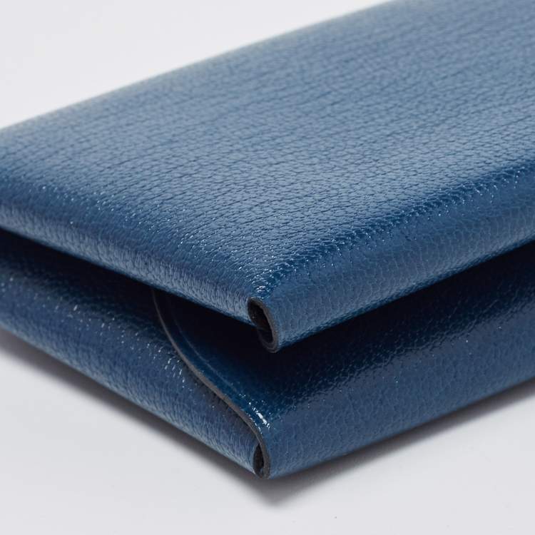 Pre Owned Hermes Deep Blue Chevre Leather Calvi Duo Card Holder