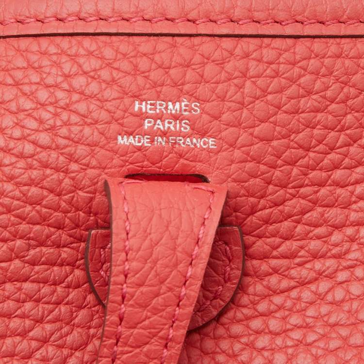 Pre Owned Hermes Rouge Pivoine Taurillon Clemence Leather Evelyne TPM Bag 