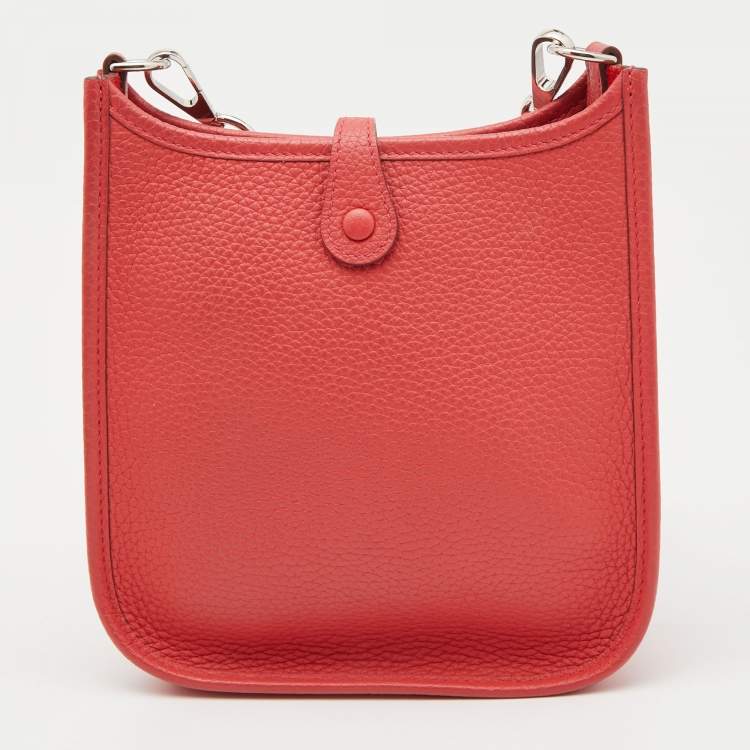 Pre Owned Hermes Rouge Pivoine Taurillon Clemence Leather Evelyne TPM Bag 