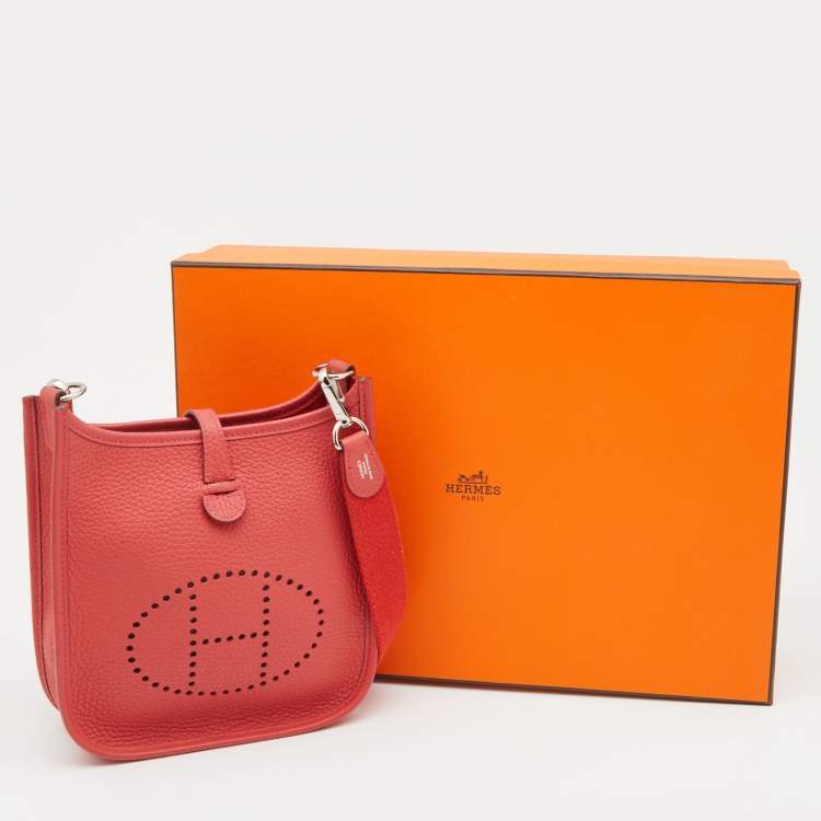 Pre Owned Hermes Rouge Pivoine Taurillon Clemence Leather Evelyne TPM Bag 