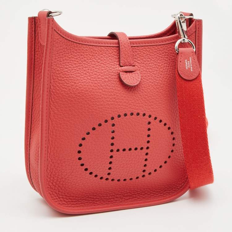 Pre Owned Hermes Rouge Pivoine Taurillon Clemence Leather Evelyne TPM Bag 