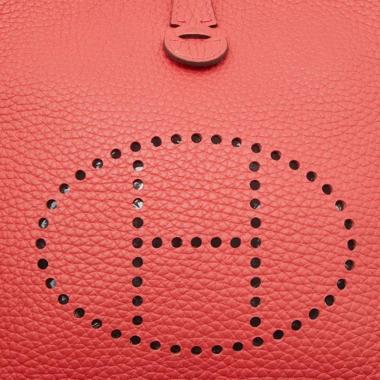 Pre Owned Hermes Rouge Pivoine Taurillon Clemence Leather Evelyne TPM Bag 