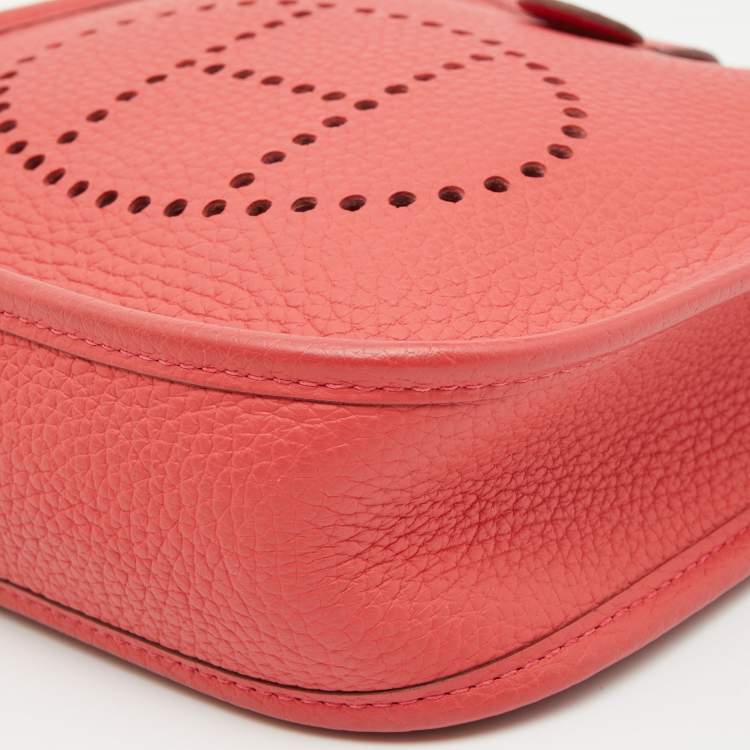 Pre Owned Hermes Rouge Pivoine Taurillon Clemence Leather Evelyne TPM Bag 