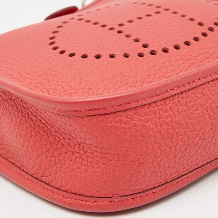 Pre Owned Hermes Rouge Pivoine Taurillon Clemence Leather Evelyne TPM Bag 