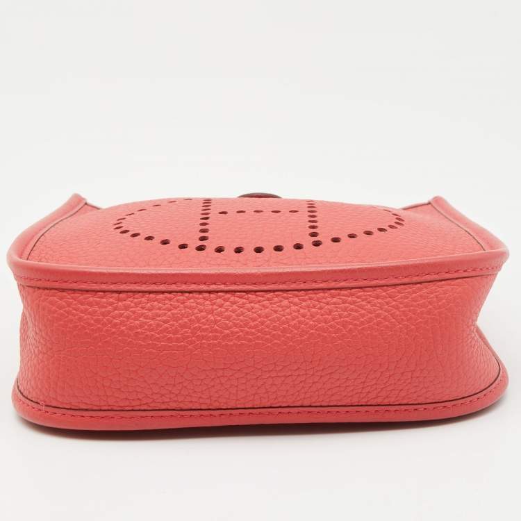 Pre Owned Hermes Rouge Pivoine Taurillon Clemence Leather Evelyne TPM Bag 
