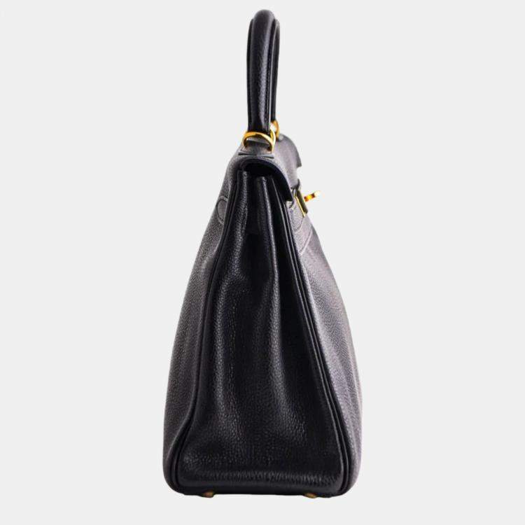 Hermes Kelly 32 Retourne Bag Black Gold Hardware Togo Leather