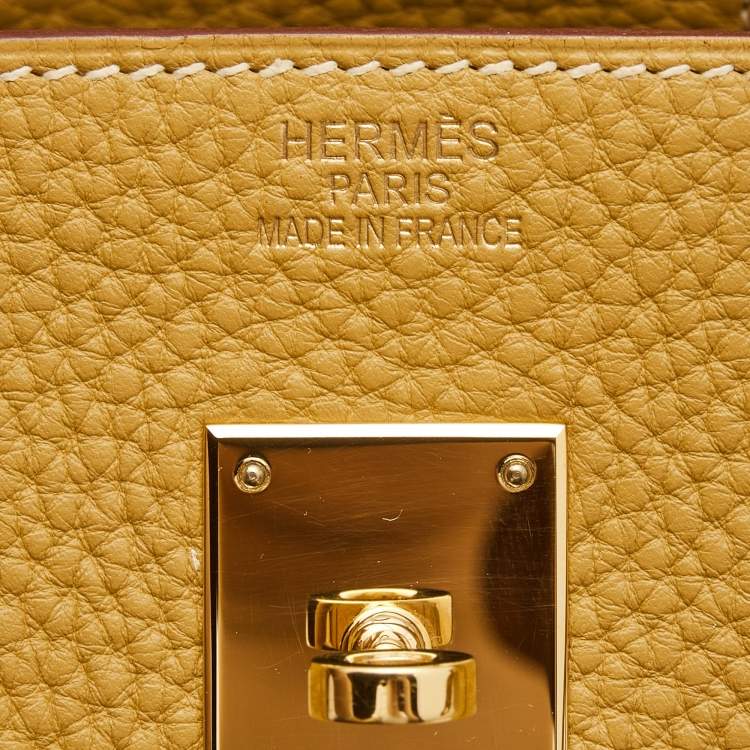 Pre Owned Hermes Curry Clemence Leather Gold Finish Birkin 40 Bag