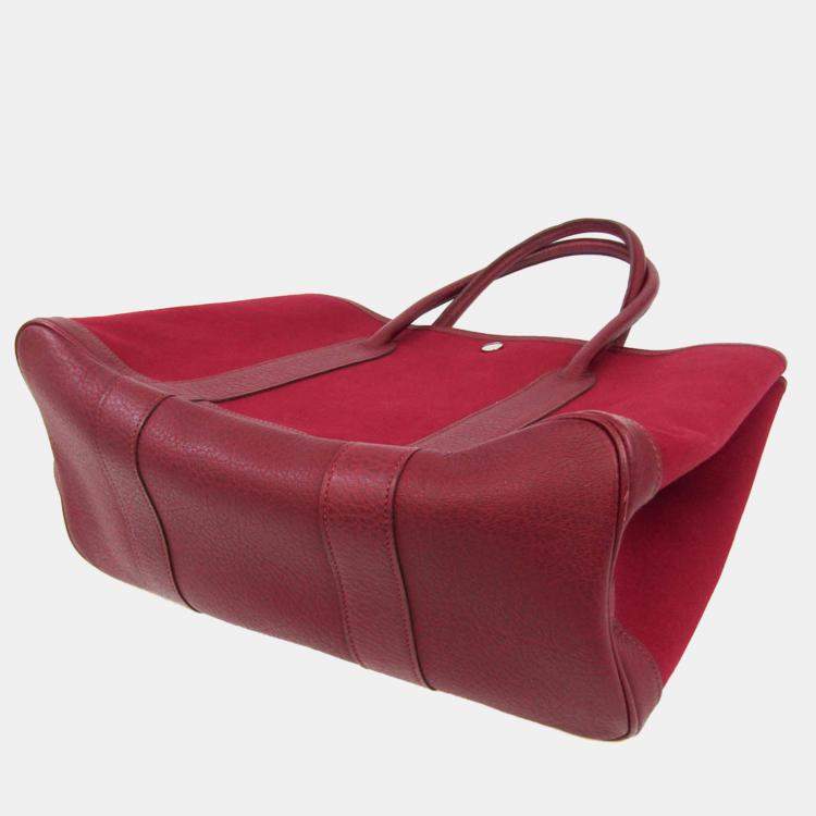 HERMES Garden Party 36 Tote in burgundy canvas and brown leather