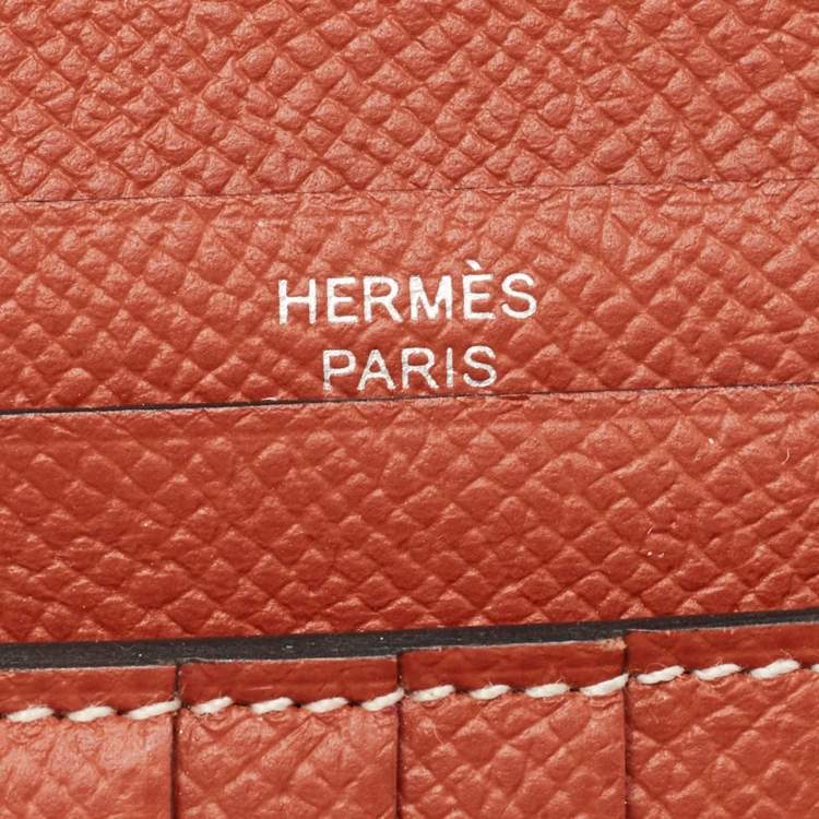 Pre Owned Hermes Rouge Sellier/Cuivre Epsom Leather Bearn Compact Wallet