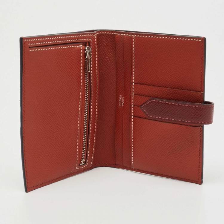 Pre Owned Hermes Rouge Sellier/Cuivre Epsom Leather Bearn Compact Wallet