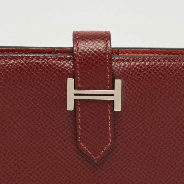 Pre Owned Hermes Rouge Sellier/Cuivre Epsom Leather Bearn Compact Wallet