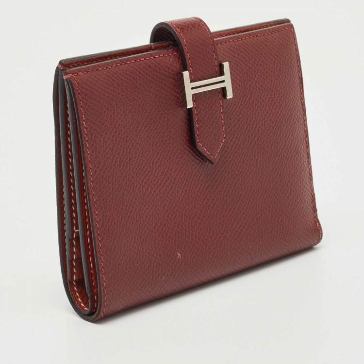 Pre Owned Hermes Rouge Sellier/Cuivre Epsom Leather Bearn Compact Wallet