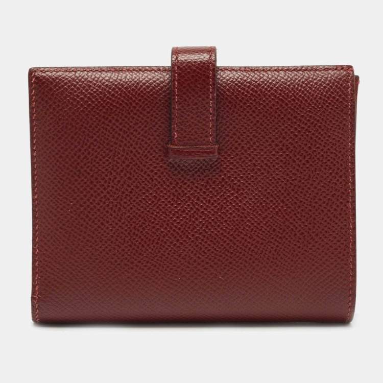Pre Owned Hermes Rouge Sellier/Cuivre Epsom Leather Bearn Compact Wallet