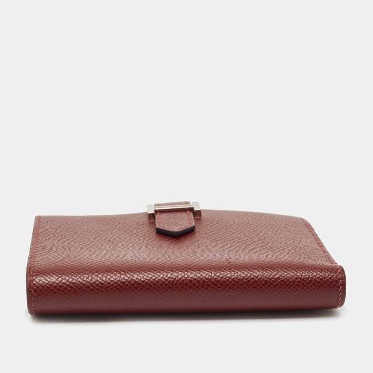 Pre Owned Hermes Rouge Sellier/Cuivre Epsom Leather Bearn Compact Wallet