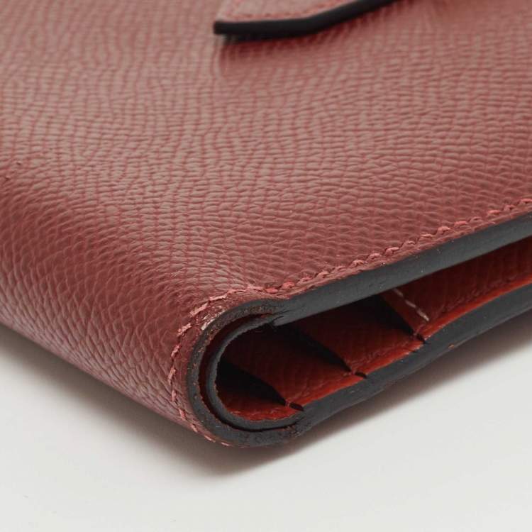 Pre Owned Hermes Rouge Sellier/Cuivre Epsom Leather Bearn Compact Wallet