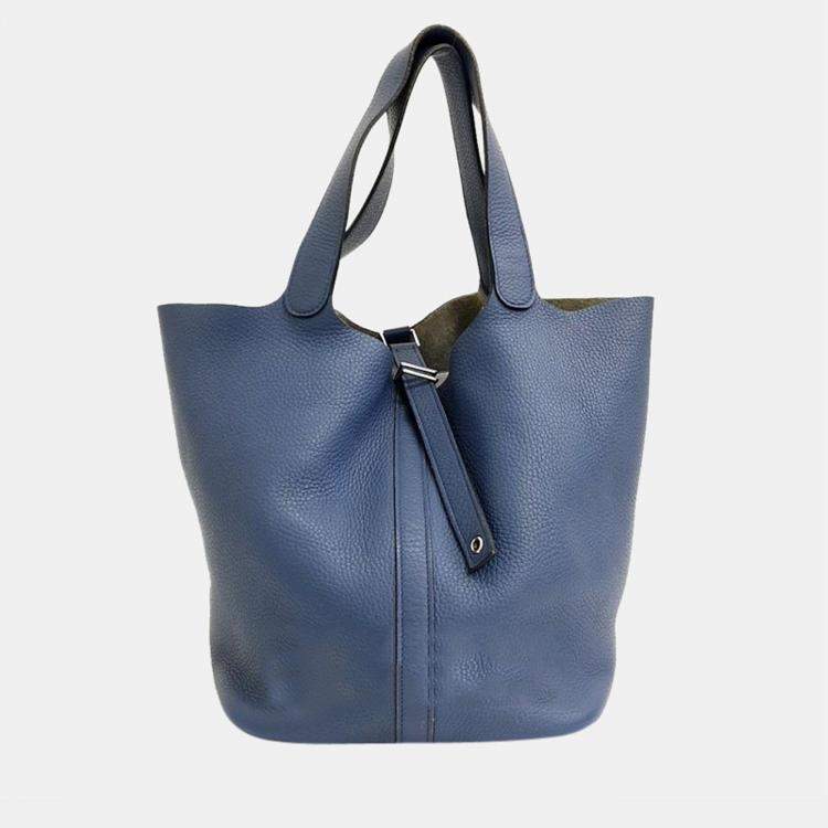 Hermes Blue Clemence Leather Picotin Lock 26 Tote Bag Hermes TLC