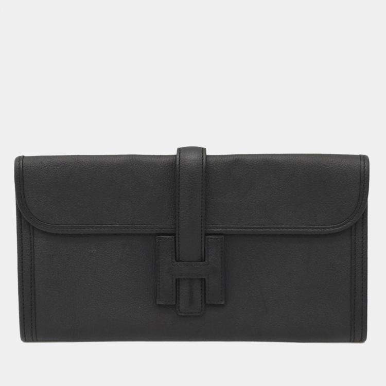 Hermes Black Leather Elan Jige 29 Clutch Bag Hermes