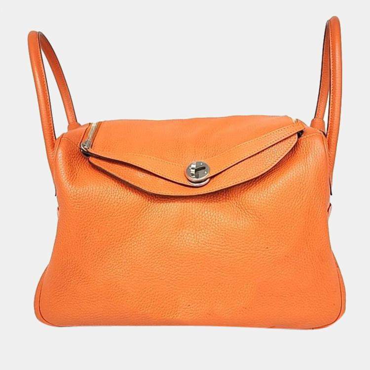 Hermes Orange Clemence Leather Lindy 34 Shoulder Bag Hermes