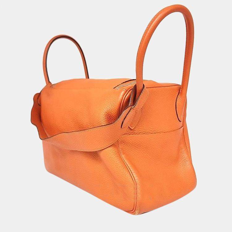 Hermes Orange Clemence Leather Lindy 34 Shoulder Bag Hermes TLC