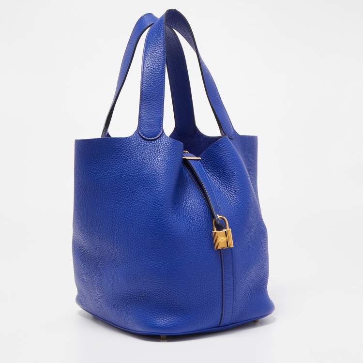 Pre Owned Hermes Bleu Electrique Taurillon Clemence Leather Picotin GM Bag