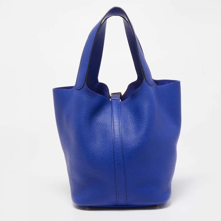 Pre Owned Hermes Bleu Electrique Taurillon Clemence Leather Picotin GM Bag